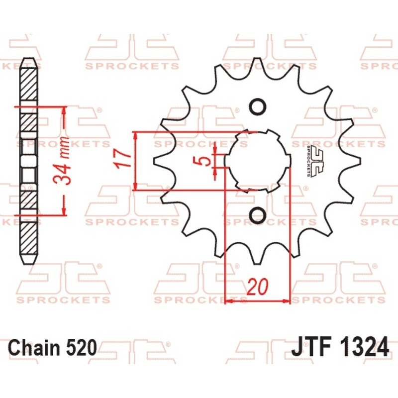 Pignon acier JT SPROCKETS 12 dents, pas 520 pour HONDA TRX 200 FOURTRAX 2WD de 1991