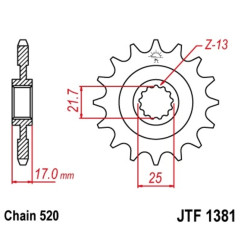 JT SPROCKETS steel front sprocket 15T, 520 pitch for HONDA CMX 500 A REBEL ABS, NX 500, NX 500 E-CLUTCH and SUZUKI DR 250 S
