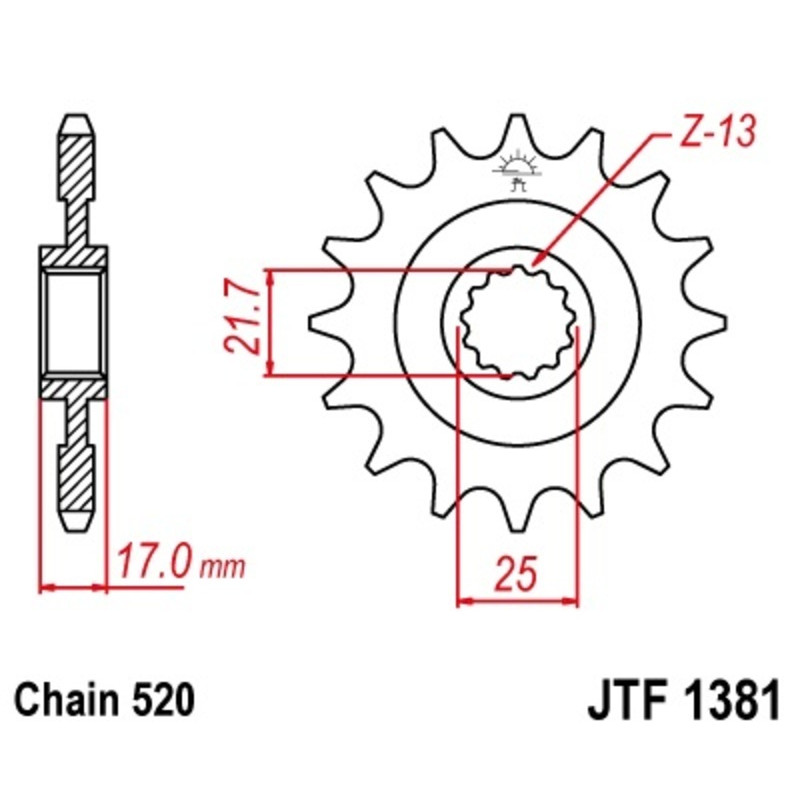 Pignon acier JT SPROCKETS 15 dents, pas 520 pour HONDA CMX 500 A REBEL ABS, NX 500, NX 500 E-CLUTCH et SUZUKI DR 250 S