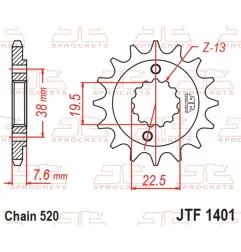 JT SPROCKETS steel front sprocket 520 pitch for SUZUKI LT-R 450 QUADRACER 2WD, LTZ 400 and KAWASAKI KFX 400 2003-2018