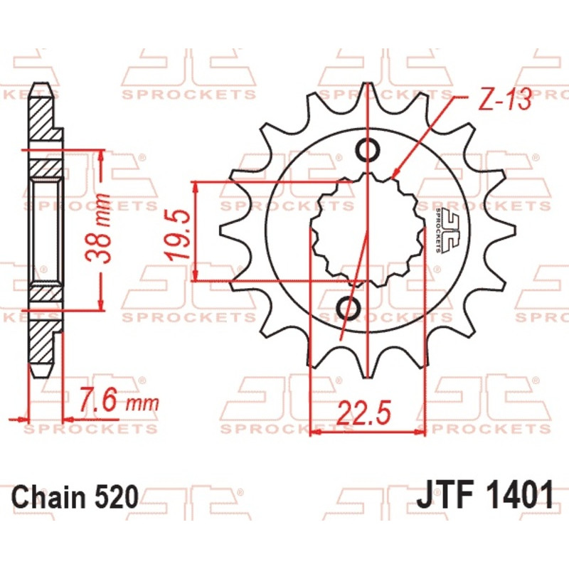 JT SPROCKETS Ritzel Stahl Teilung 520 für SUZUKI LT-R 450 QUADRACER 2WD, LTZ 400 und KAWASAKI KFX 400 2003-2018