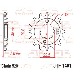 Pignon acier JT SPROCKETS pas 520 pour SUZUKI LT-R 450 QUADRACER 2WD, LTZ 400 et KAWASAKI KFX 400 de 2003 à 2018