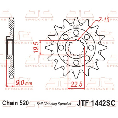Piñón de acero JT SPROCKETS 13 dientes, paso 520 para SUZUKI RMZ 250 de 2013 a 2027