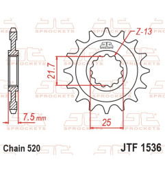 Piñón de acero JT SPROCKETS paso 520 para KAWASAKI KFX 450 de 2008 - JTF1536.1