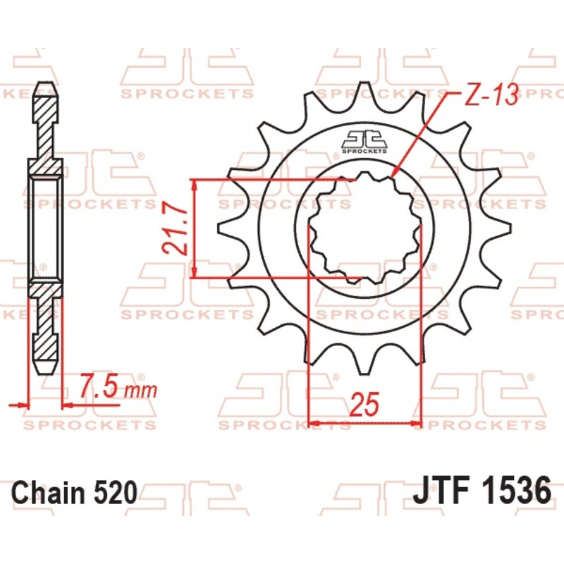 JT SPROCKETS steel front sprocket 520 pitch for KAWASAKI KFX 450 2008-2014 - JTF1536.1 JT SPROCKETS steel front sprocket 520 pitch for KAWASAKI KFX 450 2008-2014 - JTF1536.1