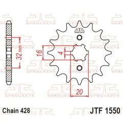 Piñón de acero JT SPROCKETS paso 428 para BETA RR 125, YAMAHA YZF 125, RIEJU MARATHON 125 y HM CRE 125 BAJA 4T de 2004 a 2026