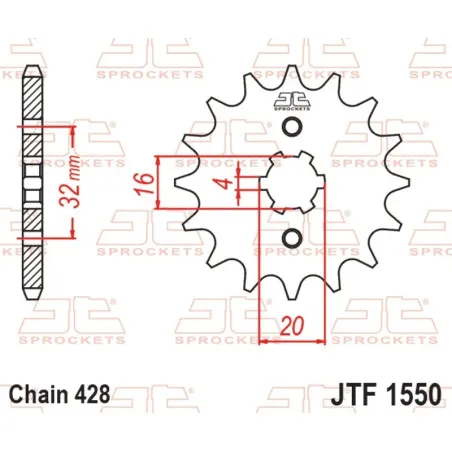 JT SPROCKETS steel front sprocket 428 pitch for BETA RR 125, YAMAHA YZF 125, RIEJU MARATHON 125 and HM CRE 125 BAJA 4T 2004-2026