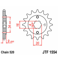 JT SPROCKETS steel front sprocket 520 pitch for YAMAHA TT 230, YFS 200 BLASTER 2WD 1990-2006
