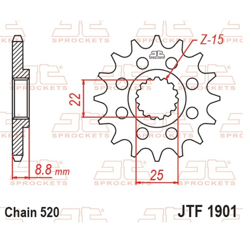 JT SPROCKETS steel front sprocket 520 pitch for KTM SX 250, HUSQVARNA TC 250, BETA RR 250 and GAS GAS EC 300 1983-2027