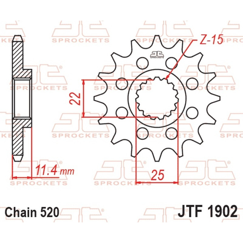 Piñón de acero JT SPROCKETS paso 520 para KTM ENDURO 690, HUSQVARNA SUPERMOTO 701, GAS GAS ES 700 y CF MOTO MT 800 E - JTF1902.1