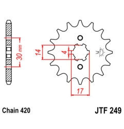 Piñón de acero JT SPROCKETS paso 420 para HONDA CRF 110, MONKEY, MSX 125, MTX 80 RF, XR 70, KAWASAKI KLX 110 y SUZUKI DRZ 110