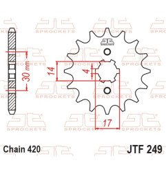 JT SPROCKETS Ritzel Stahl Teilung 420 für HONDA CRF 110, MONKEY, MSX 125, MTX 80 RF, XR 70, KAWASAKI KLX 110 und SUZUKI DRZ 110
