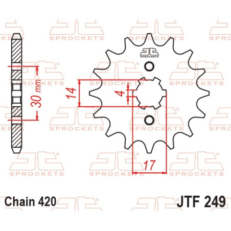 JT SPROCKETS Ritzel Stahl Teilung 420 für HONDA CRF 110, MONKEY, MSX 125, MTX 80 RF, XR 70, KAWASAKI KLX 110 und SUZUKI DRZ 110