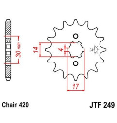 Pignon acier JT SPROCKETS pas 420 pour HONDA CRF 110, MONKEY, MSX 125, MTX 80 RF, XR 70, KAWASAKI KLX 110 et SUZUKI DRZ 110