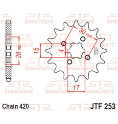 Pignon acier JT SPROCKETS pas 420 pour HONDA CR 80, CRF 110, MBX 80 FWD, MT 50 S, MTX 80 RF de 1977 à 2024