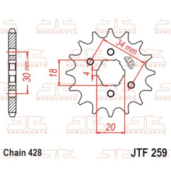 Pignon acier JT SPROCKETS pas 428 pour HONDA XL 125 S, DAELIM VS 125, DERBI SENDA 125 BAJA SM 4T et KYMCO KXR 50 de 1976 à 2013