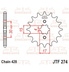 JT SPROCKETS Ritzel Stahl 14 Zähne, Teilung 428 für HONDA CRF 100, XR 100 1985-2013