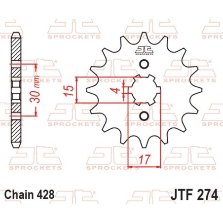 Pignon acier JT SPROCKETS 14 dents, pas 428 pour HONDA CRF 100, XR 100 de 1985 à 2013