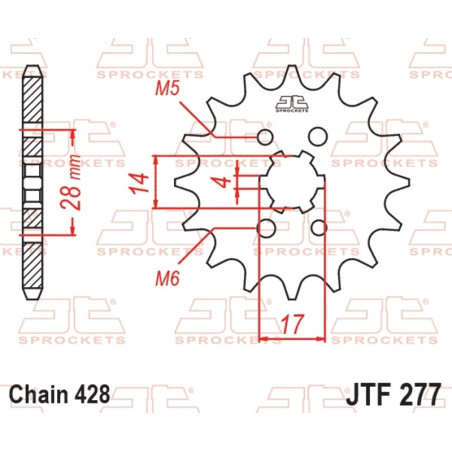 JT SPROCKETS Ritzel Stahl 13 Zähne, Teilung 428 für HONDA CRF 125, TRX 90 SPORTRAX 2WD und DERBI MULHACEN 125, TERRA 125