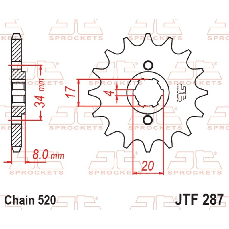 Piñón de acero JT SPROCKETS paso 520 para HONDA CRF 230, XL 350, XR 350 de 1983 a 2010 Piñón de acero JT SPROCKETS paso 520 para HONDA CRF 230, XL 350, XR 350 de 1983 a 2010