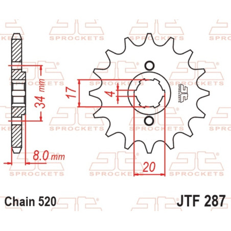 JT SPROCKETS Ritzel Stahl Teilung 520 für HONDA CRF 230, XL 350, XR 350 1983-2010