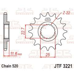 Pignon acier JT SPROCKETS pas 520 pour POLARIS SCRAMBLER 250, SCRAMBLER 500, TRAIL BLAZER 250, TRAIL BOSS 250, TRAIL BOSS 330