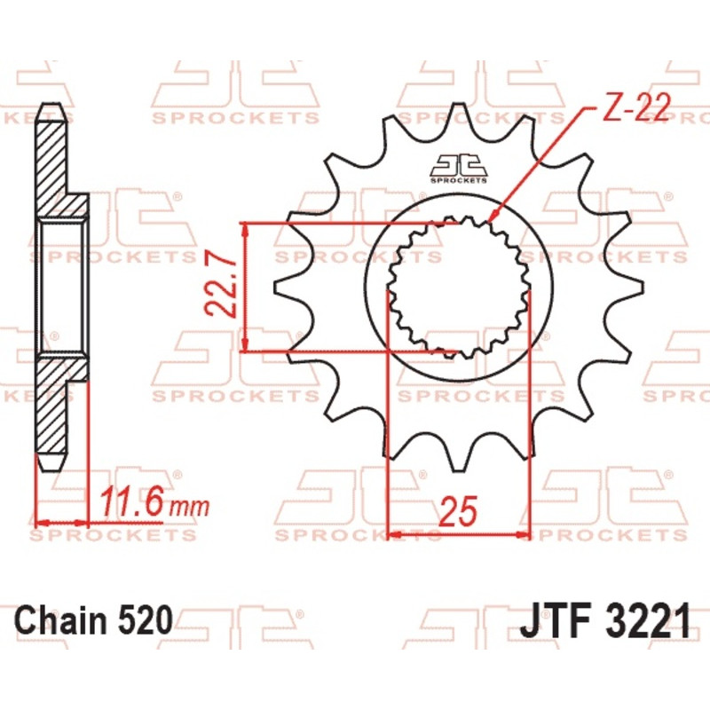 JT SPROCKETS Ritzel Stahl Teilung 520 für POLARIS SCRAMBLER 250, SCRAMBLER 500, TRAIL BLAZER 250, TRAIL BOSS 250, TRAIL BOSS 330
