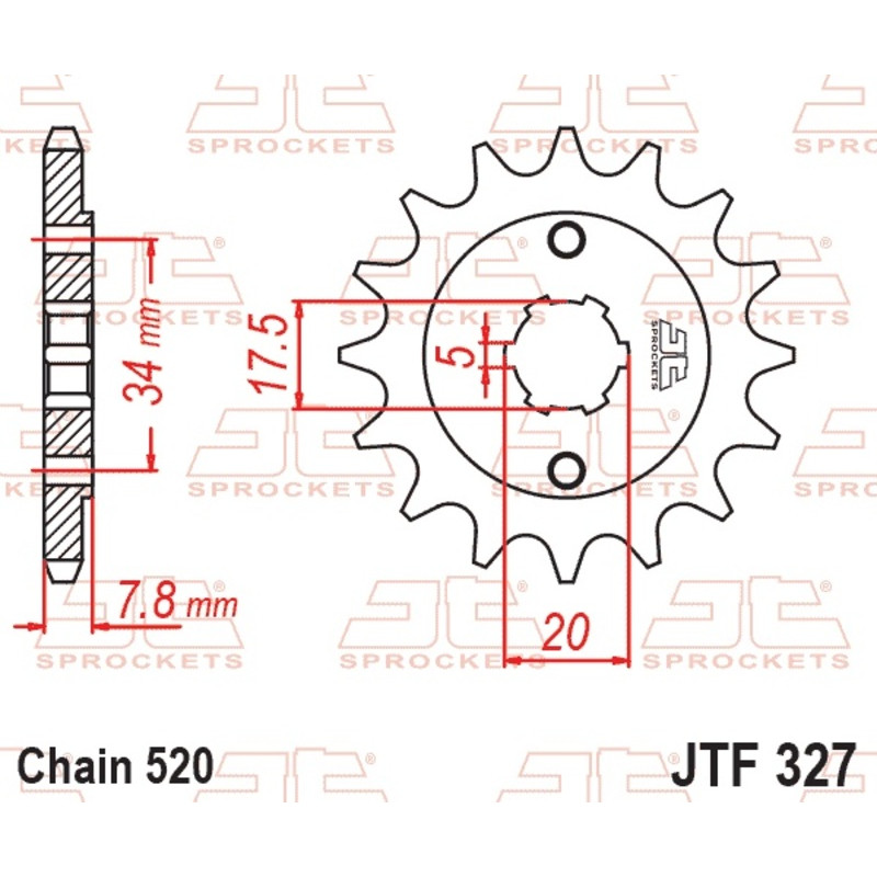 Piñón de acero JT SPROCKETS paso 520 para HONDA CRF 150, CRF 230, XL 125 VARADERO, HM CRF 230, CRF 230 MOTARD y KYMCO MXU 50