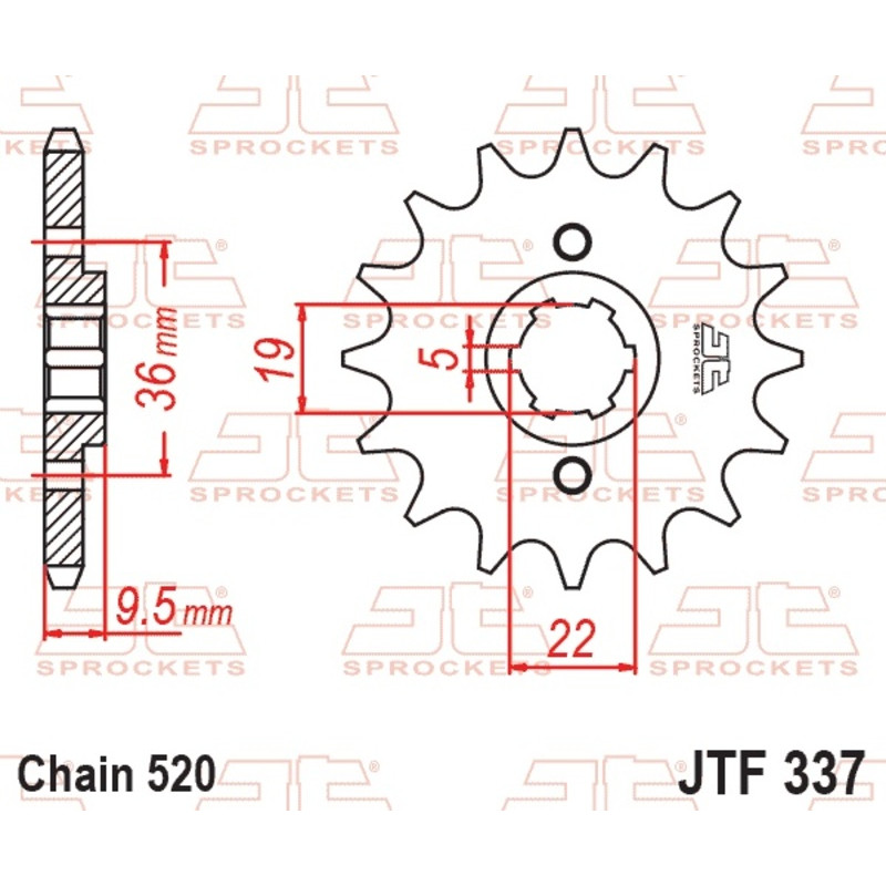 JT SPROCKETS Ritzel Stahl Teilung 520 für KAWASAKI KX 125 und HONDA ATC 250, CR 250, CR 500, TRX 250 R FOURTRAX 2WD 1979-2008