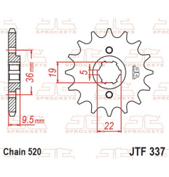 JT SPROCKETS steel front sprocket 520 pitch for KAWASAKI KX 125 and HONDA ATC 250, CR 250, CR 500, TRX 250 R FOURTRAX 2WD