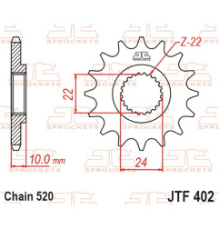 Piñón de acero JT SPROCKETS paso 520 para APRILIA PEGASO 650, TUAREG 350 WIND y HUSQVARNA TR 650 STRADA ABS, TR 650 TERRA