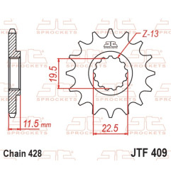 Piñón de acero JT SPROCKETS paso 428 para SUZUKI DR 125 SE, DR-Z 125 L, DR-Z 125 LL, DRZ 125 y KAWASAKI KLX 125, KLX 125 L