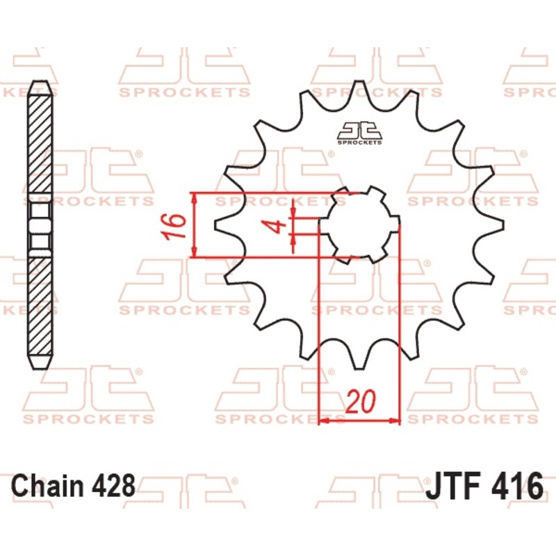 Pignon acier JT SPROCKETS pas 428 pour SUZUKI RM 80, RM 85, TS 100, TS 125, YAMAHA DT 125 MX, TY 125, YZ 80 et KAWASAKI KX 80