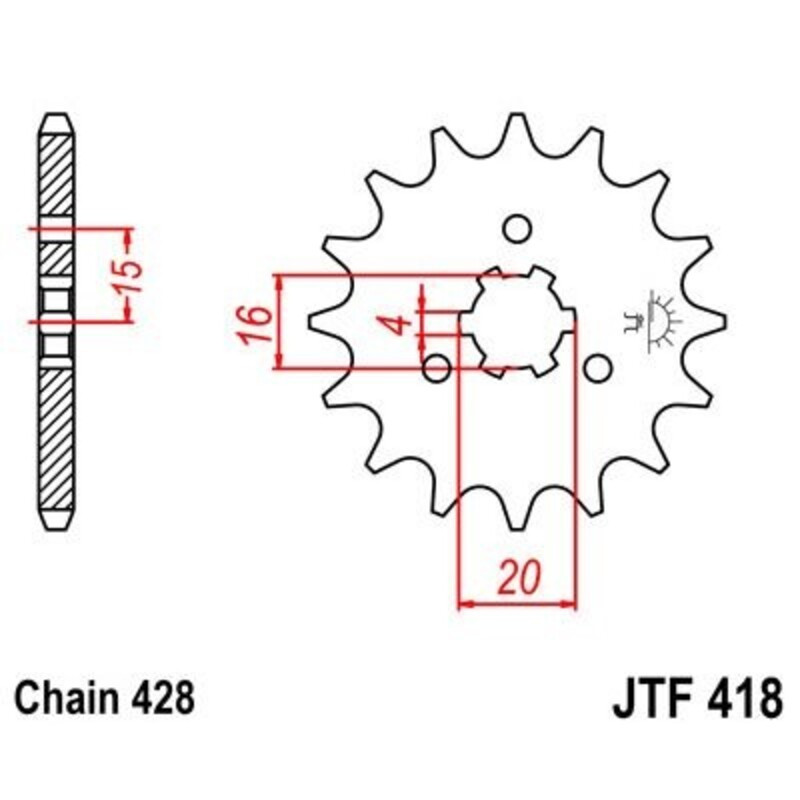 JT SPROCKETS steel front sprocket 15T, 428 pitch for KAWASAKI KE 100, KE 125, KX 125 1977-1996 JT SPROCKETS steel front sprocket 15T, 428 pitch for KAWASAKI KE 100, KE 125, KX 125 1977-1996