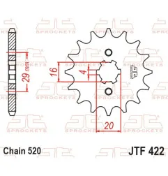 JT SPROCKETS steel front sprocket 12T, 520 pitch for SUZUKI TS 185, YAMAHA YZ 125, KAWASAKI KX 125 and CAGIVA WMX 125 1971-1994