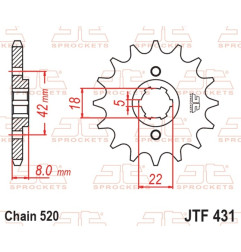 Pignon acier JT SPROCKETS 14 dents, pas 520 pour SUZUKI PE 250, RM 400 de 1977 à 1981