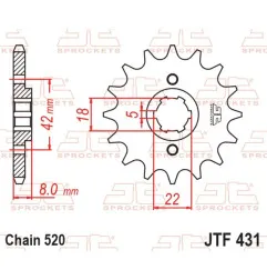 Piñón de acero JT SPROCKETS 14 dientes, paso 520 para SUZUKI PE 250, RM 400 de 1977 a 1981