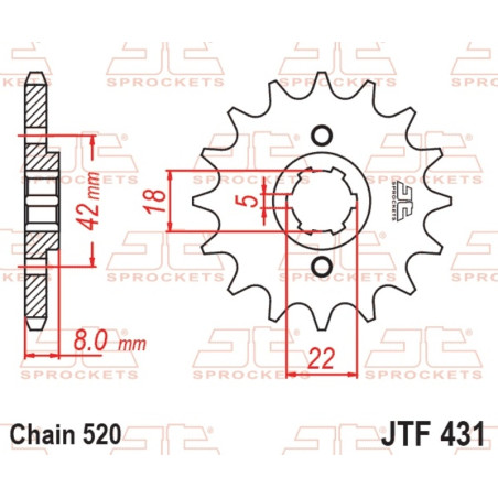 Piñón de acero JT SPROCKETS 14 dientes, paso 520 para SUZUKI PE 250, RM 400 de 1977 a 1981