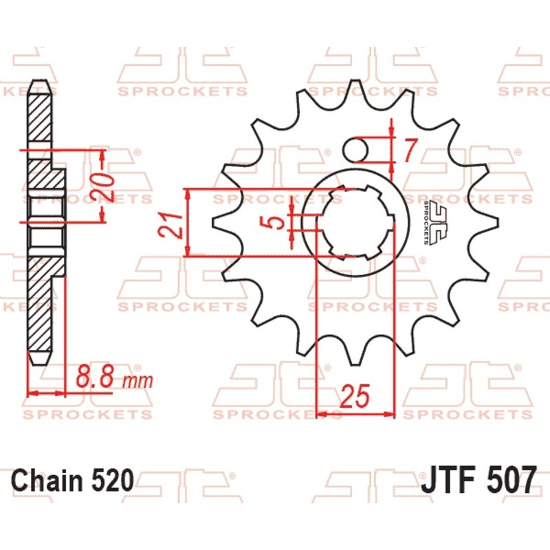 JT SPROCKETS steel front sprocket 520 pitch for HUSQVARNA CR 250, WR 360, KAWASAKI KX 250, KX 500 and CAGIVA WMX 250 1979-2002