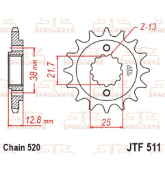 JT SPROCKETS Ritzel Stahl Teilung 520 für KAWASAKI KLR 650, KLX 650 1990-2019 - JTF511.1