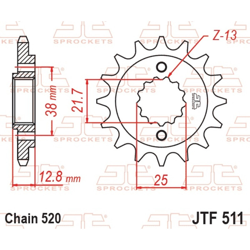 Piñón de acero JT SPROCKETS paso 520 para KAWASAKI KLR 650, KLX 650 de 1990 - JTF511.1 Piñón de acero JT SPROCKETS paso 520 para KAWASAKI KLR 650, KLX 650 de 1990 - JTF511.1