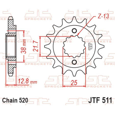 JT SPROCKETS Ritzel Stahl Teilung 520 für KAWASAKI KLR 650, KLX 650 1990-2019 - JTF511.1