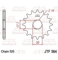 JT SPROCKETS steel front sprocket 520 pitch for YAMAHA DT 200, YZ 125, GAS GAS EC 125, MC 125 and SCORPA SY 250, SYF 250