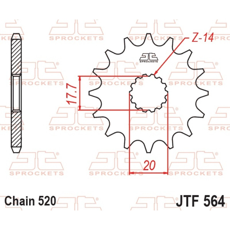 Pignon acier JT SPROCKETS pas 520 pour YAMAHA DT 200, WR 125, YZ 125, GAS GAS EC 125, MC 125, SM 125 et SCORPA SY 250, SYF 250