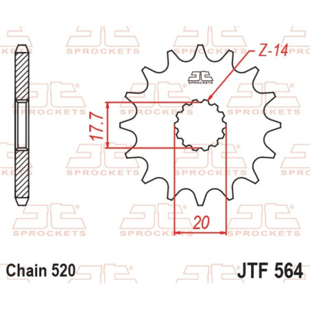 Piñón de acero JT SPROCKETS paso 520 para YAMAHA DT 200, WR 125, YZ 125, GAS GAS EC 125, MC 125, SM 125 y SCORPA SY 250, SYF 250