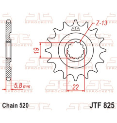 Pignon acier JT SPROCKETS 13 dents, pas 520 pour TM RACING EN 300, ENF 250 et HUSQVARNA TC 250, TE 250 I.E 4T de 2009 à 2027