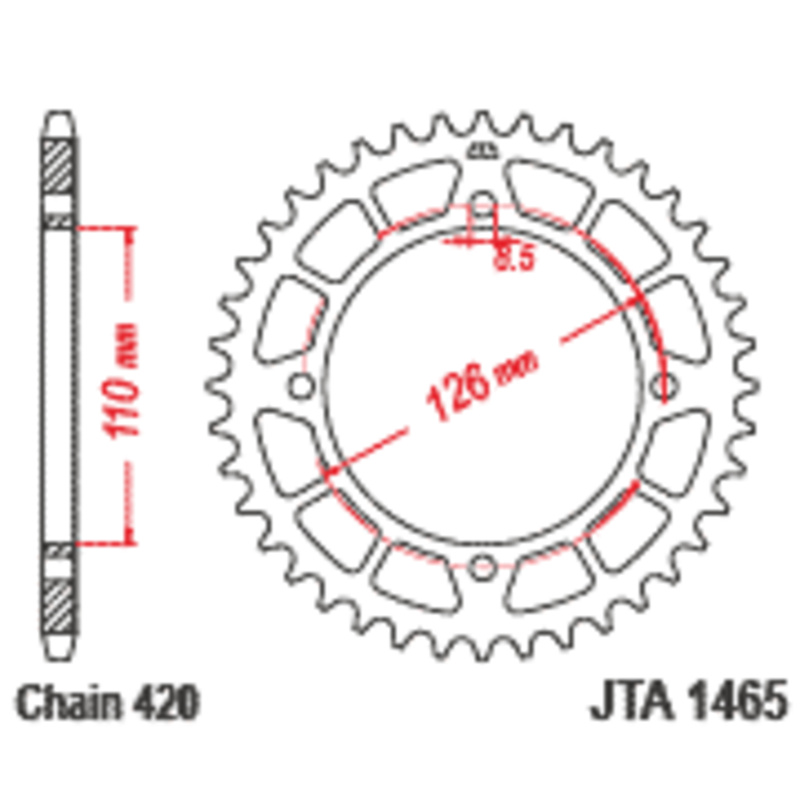 Corona de aluminio JT SPROCKETS 47 dientes, paso 420 para KAWASAKI KX 65 y SUZUKI RM 65 de 2000 a 2021