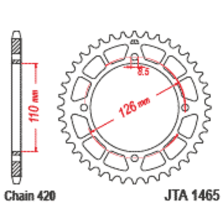 JT SPROCKETS aluminium rear sprocket 47T, 420 pitch for KAWASAKI KX 65 and SUZUKI RM 65 2000-2021