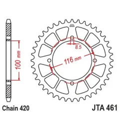 Couronne alu JT SPROCKETS pas 420 pour KAWASAKI KX 100, KX 80, KX 85 et SUZUKI RM 100 de 1976 à 2023