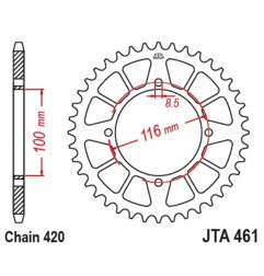 JT SPROCKETS Kettenrad Alu Teilung 420 für KAWASAKI KX 100, KX 80, KX 85 und SUZUKI RM 100 1976-2023